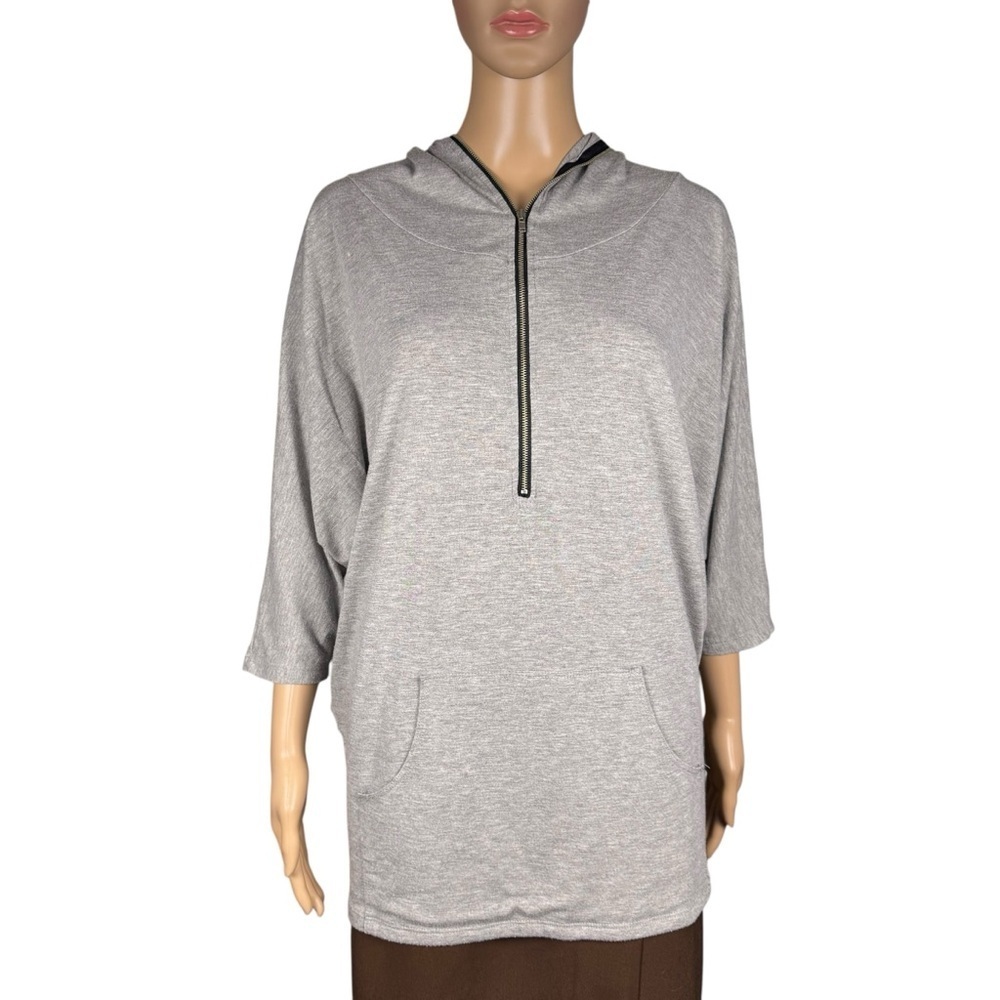 Vintage Havana 3/4 Sleeve Hoodie Grey Top Size L